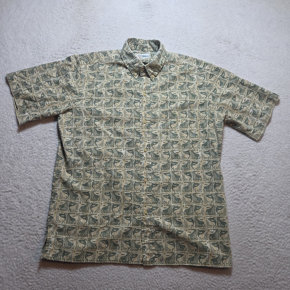 VTG Reyn Spooner Hawaiian Shirt Men Large Swordfish Marlin Fish Animal Print AOP - Picture 1 of 8